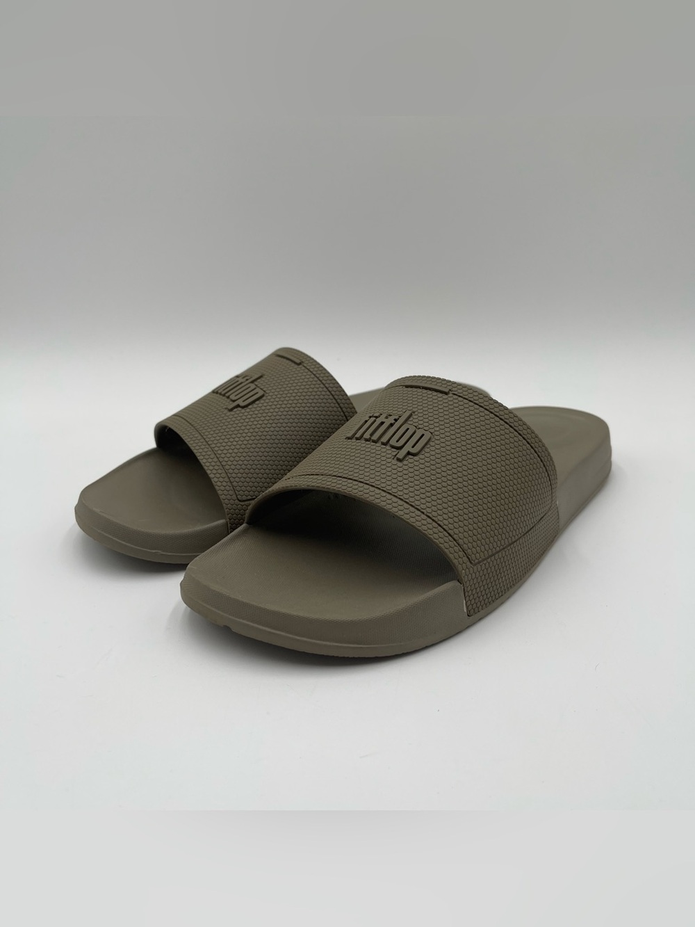 FitFlop iQushion Pool Slides Mens Size 9 EU42 Timberwolf Slip On Beige Comfort